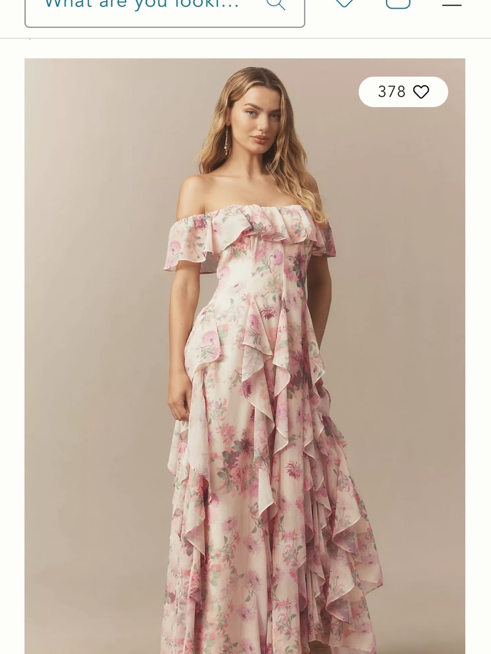 Anthropologie One-Shoulder Pink Floral Ruffle Maxi Dress